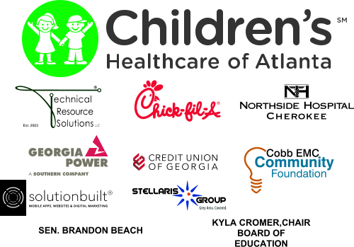 Donors including Children's Healthcare of Atlanta, Technical Resource Solutions, Chick-fil-A, Northside Hospital Cherokee, Georgia Power, Credit Union of Georgia, Cobb EMC Community, Solutionbuilt, Stellaris Group, Sen. Brandon Beach, and Kyla Cromer.